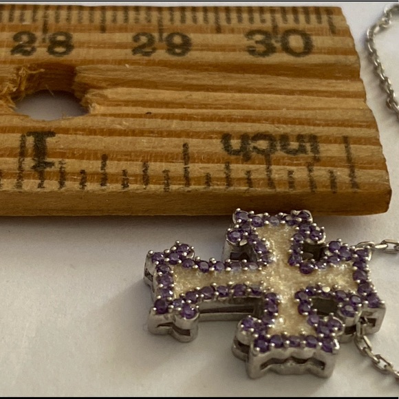 925 Silver cross handmade enamel cz necklace - Picture 3 of 7